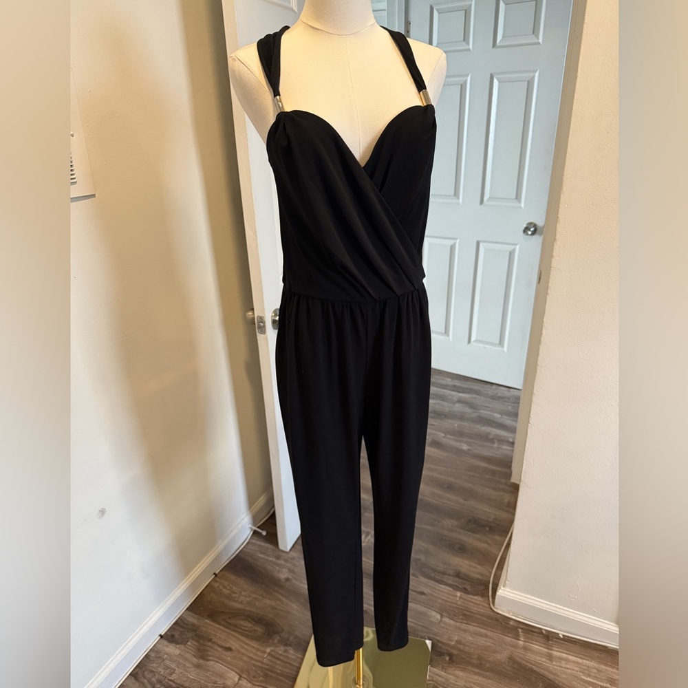 Jennifer Lopez Black Sleeveless Jumpsuit with Gold Accents – Size Small